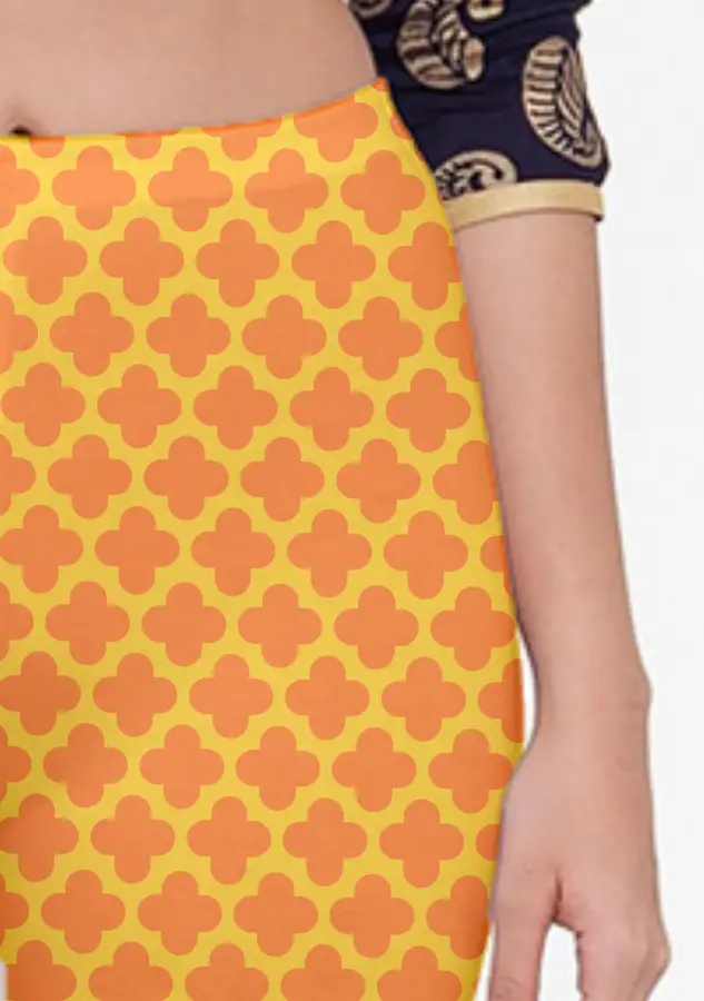 Casual Abstract Print Orange Women Capri Leggings Pant - Image 2