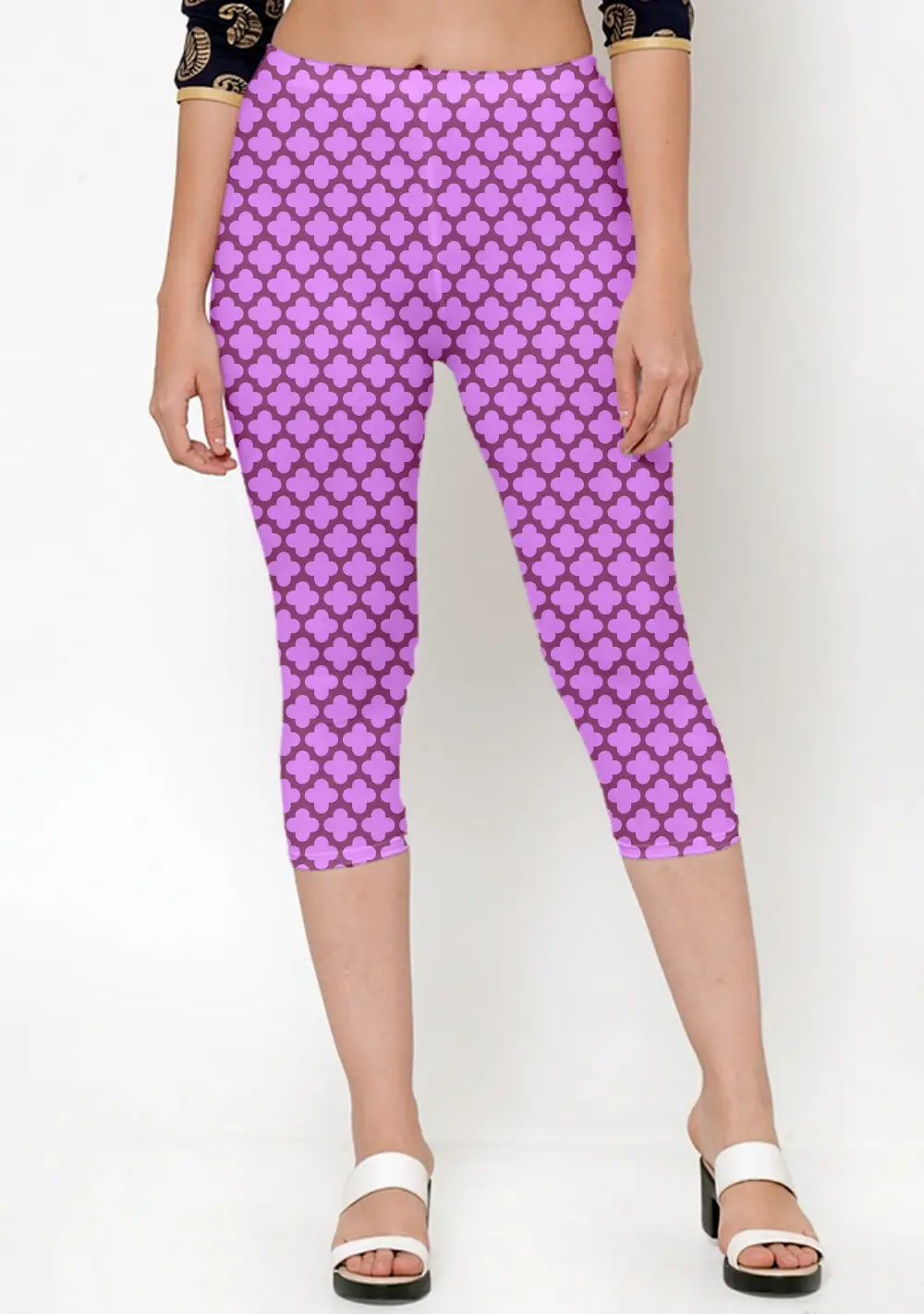 Casual Abstract Print Pink Women Capri Leggings Pant - Image 3