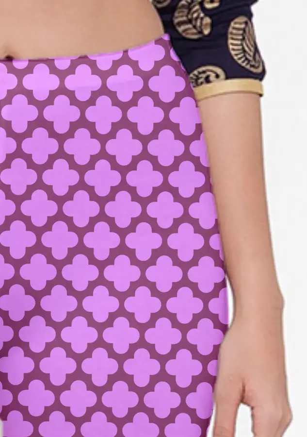 Casual Abstract Print Pink Women Capri Leggings Pant - Image 2