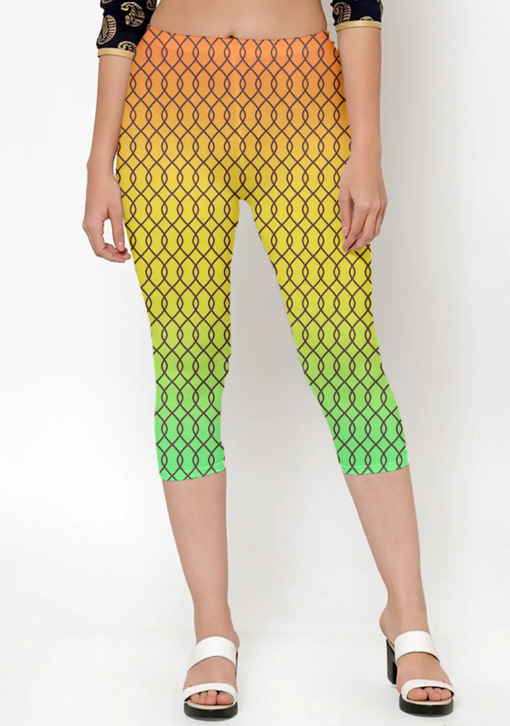 Multi Color Abstract Print Women Capri Leggings Pant