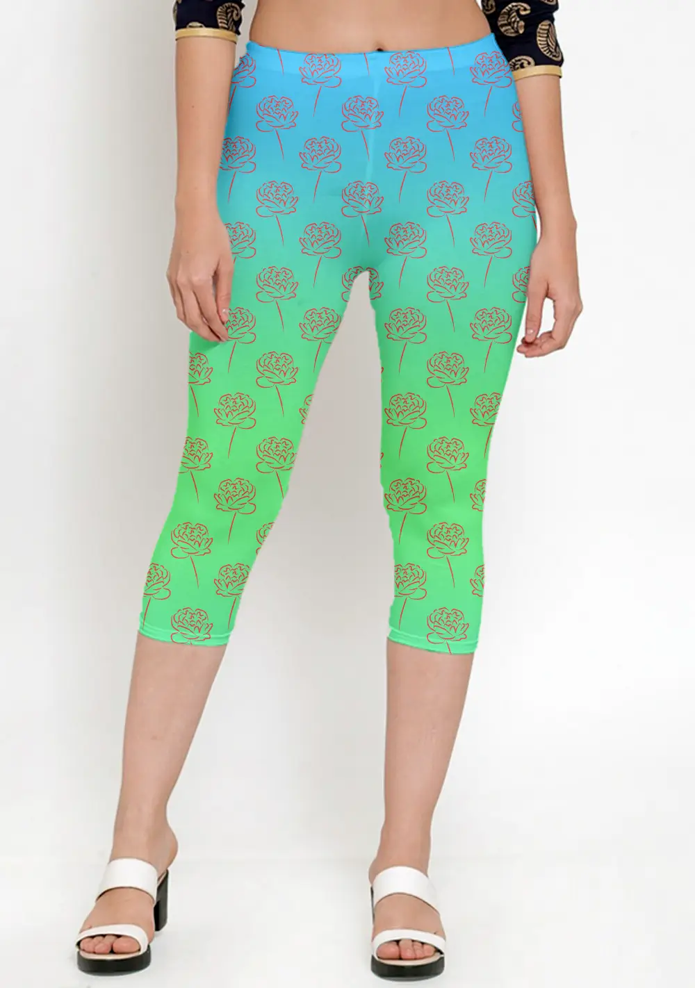 Roses Multi Color Women Capri Leggings Pant