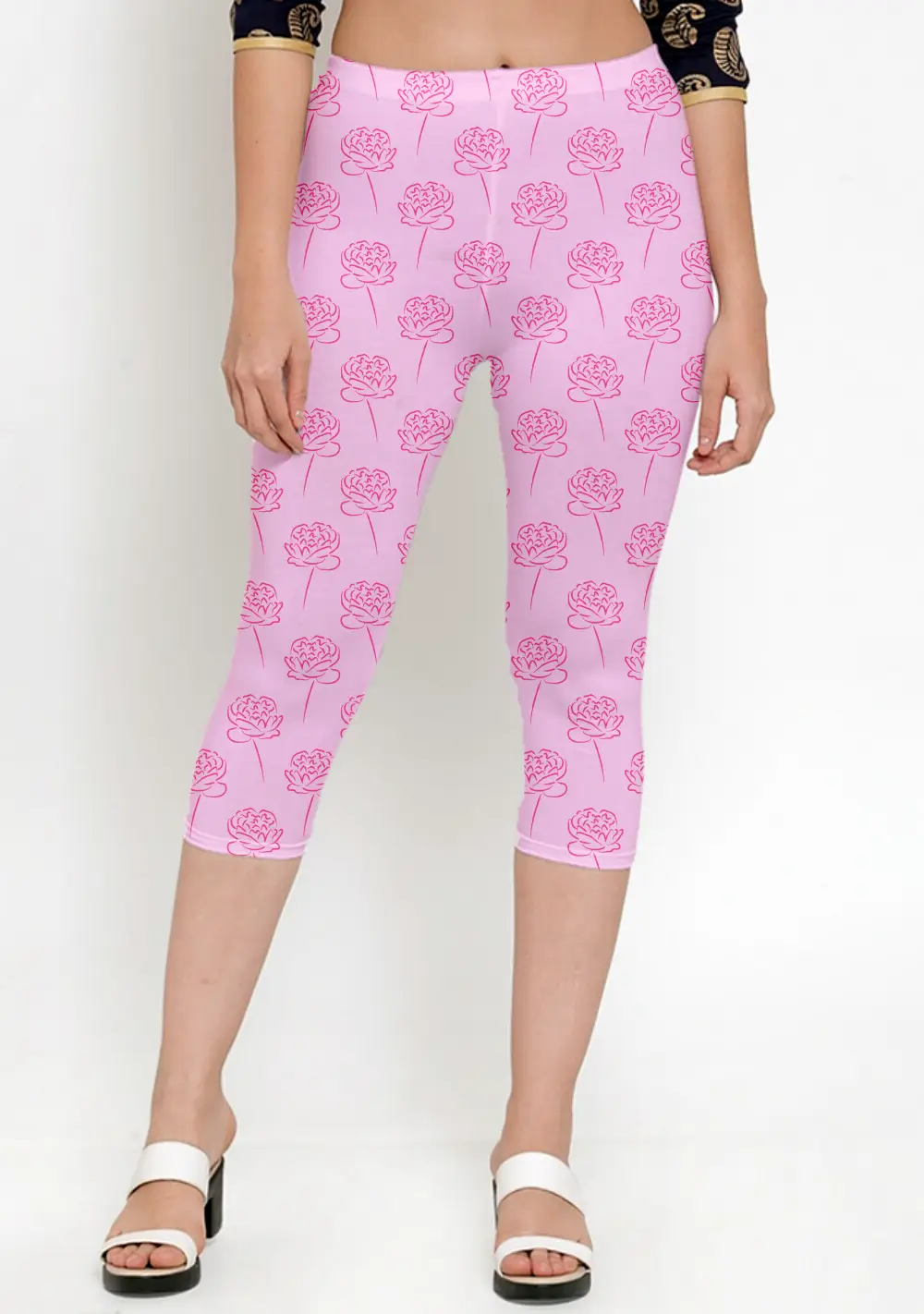 Roses Pink Women Capri Leggings Pant
