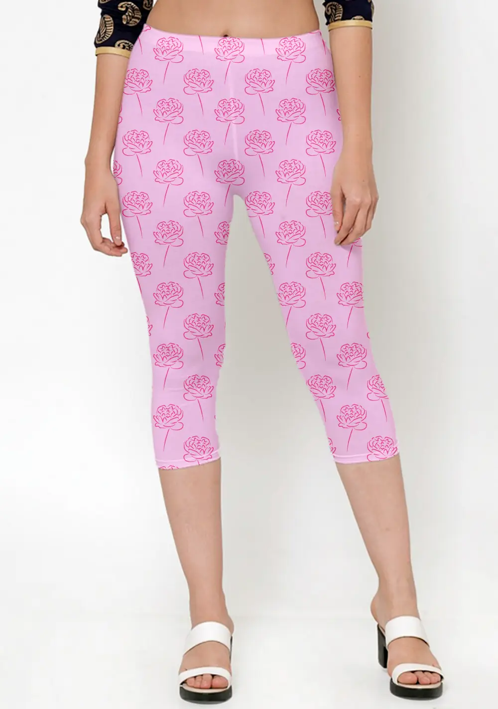 Roses Pink Women Capri Leggings Pant - Image 3