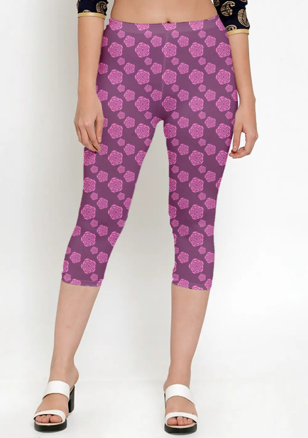 Floral Magenta Women Capri Leggings Pant