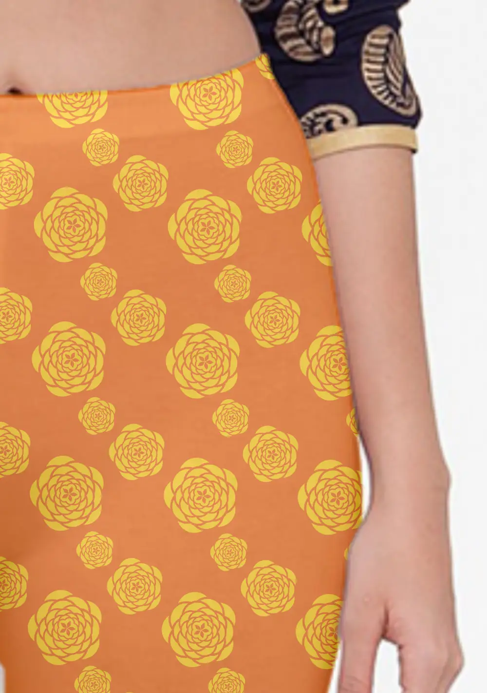 Yellow Floral Printed Women Capri Leggings Pant - Image 3