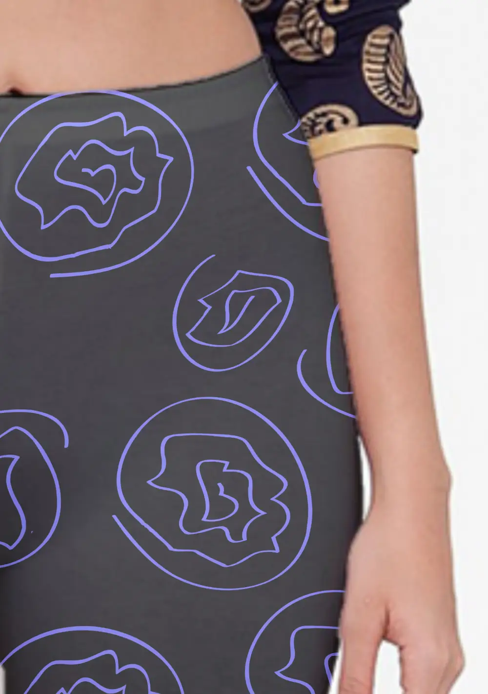 Lavender Floral Print Black Women Capri Leggings Pant - Image 3