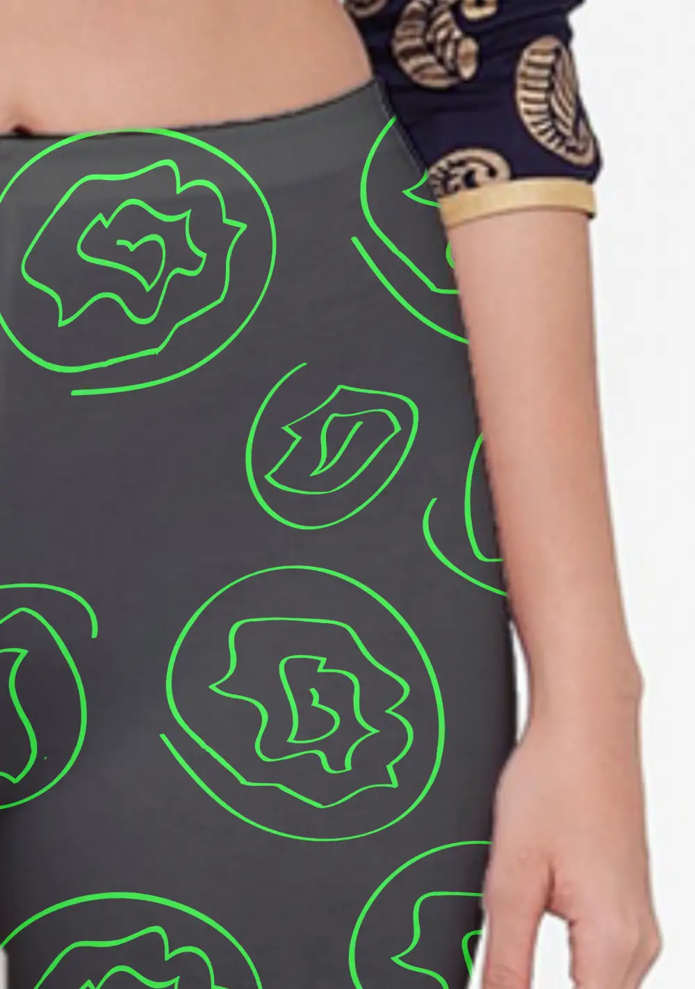 Green Floral Printed Black Women Capri Leggings Pant - Image 2