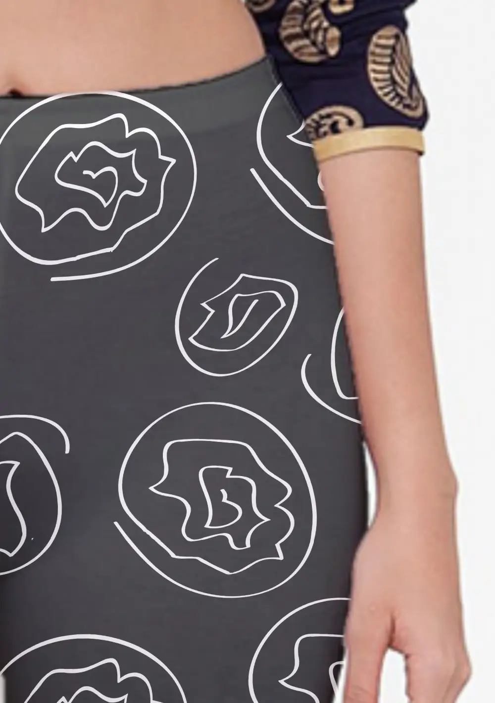 White Flower Printed Black Women Capri Leggings Pant - Image 3