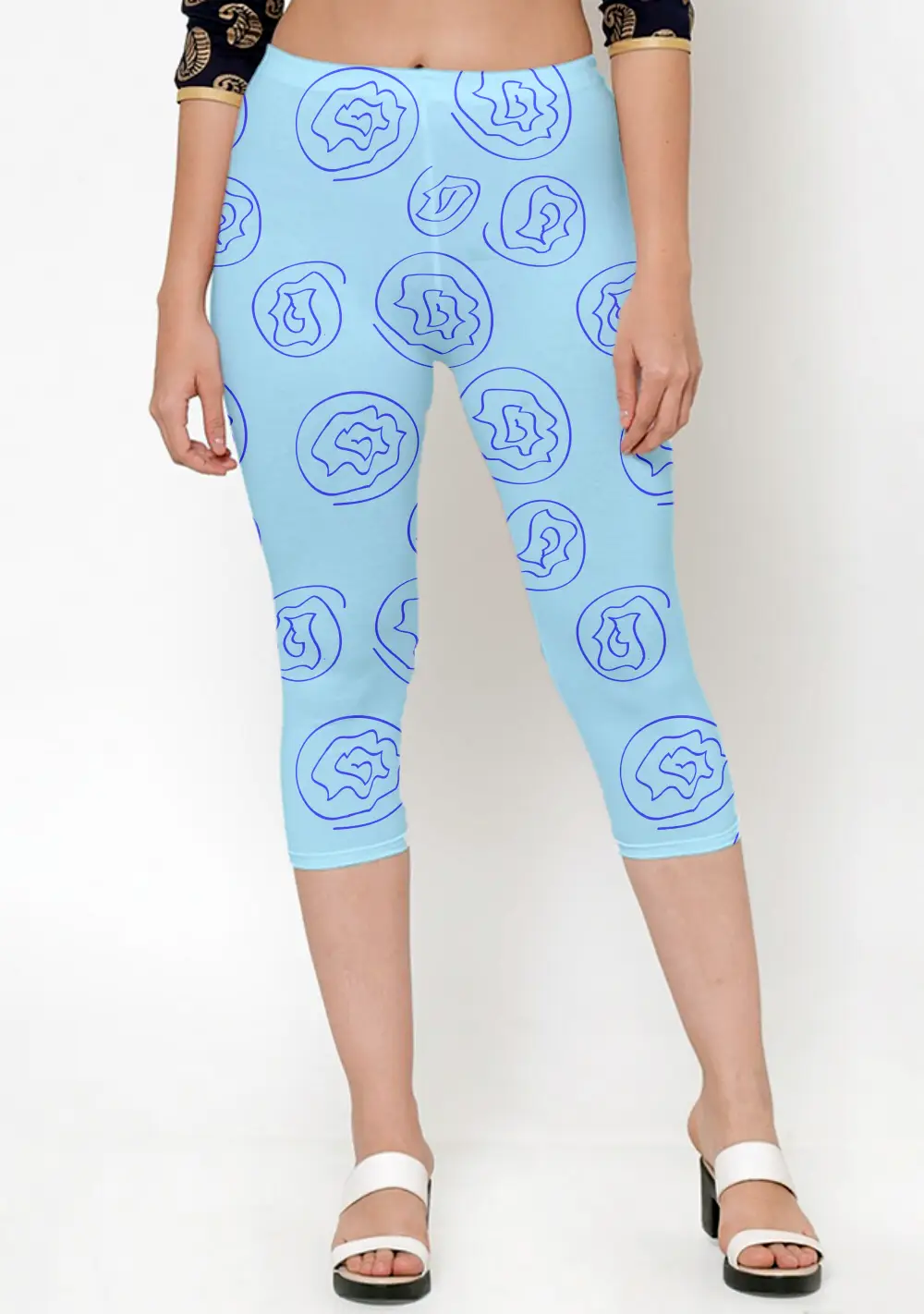Blue Floral Women Capri Leggings Pant - Image 3