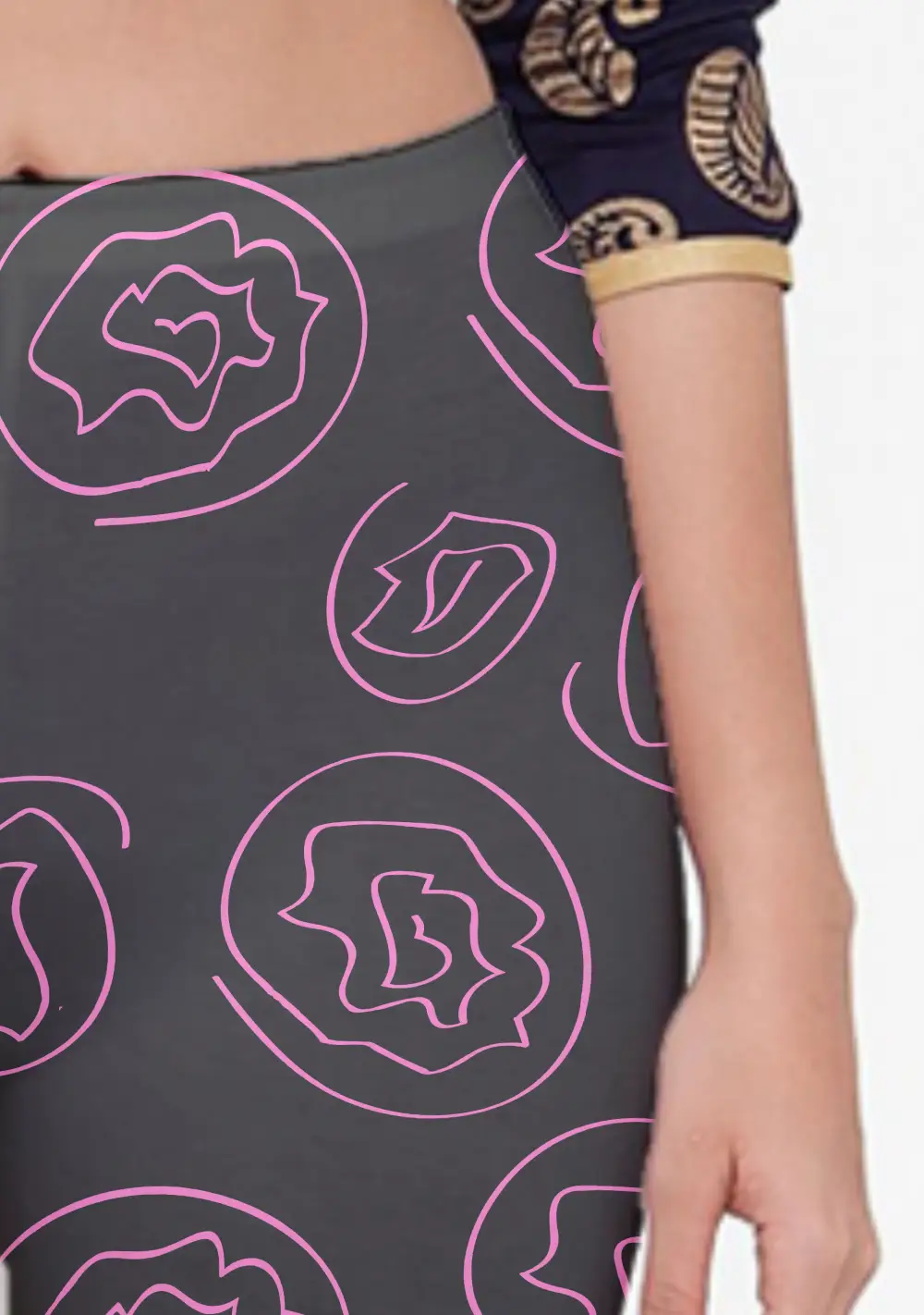 Pink Floral Printed Black Women Capri Leggings Pant - Image 2