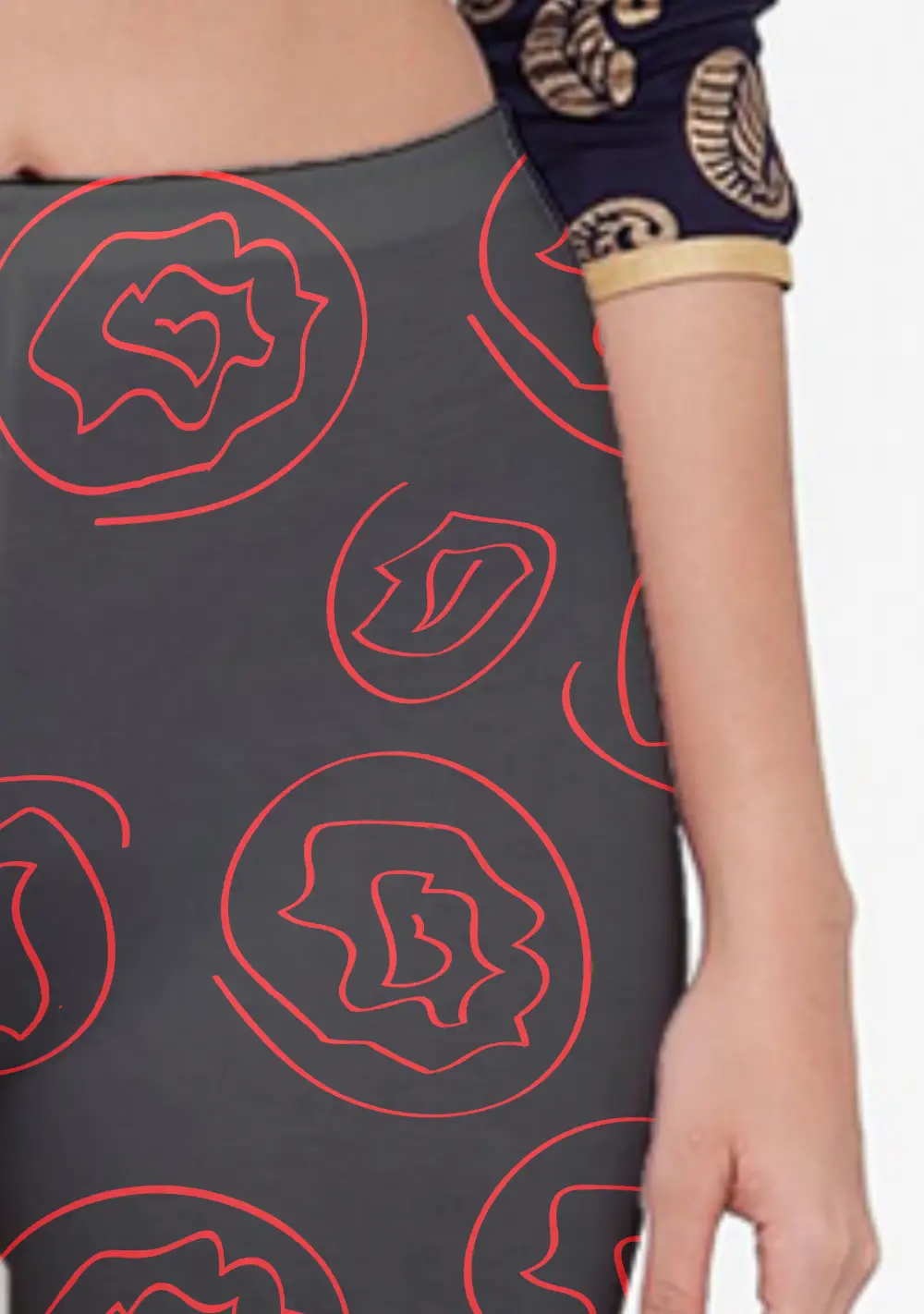 Red Flower Printed Black Women Capri Leggings Pant - Image 2