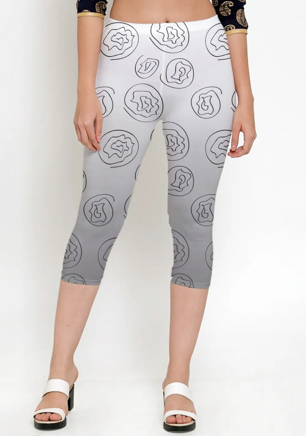 Grey Black Women Capri Leggings Pant