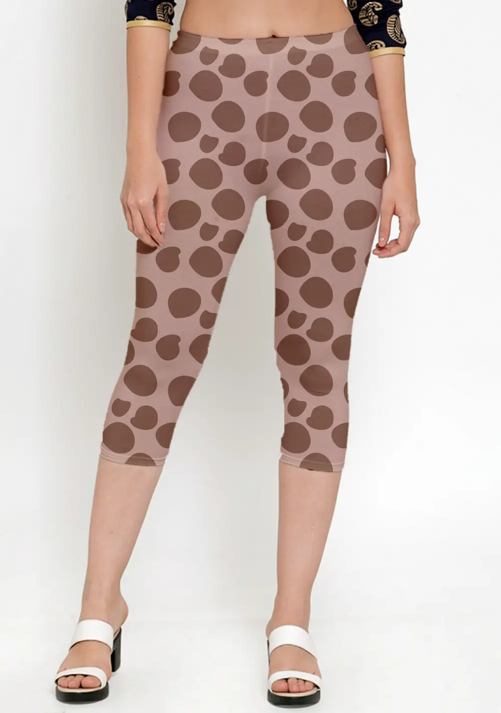Polka Dots Brown Women Capri Leggings Pant