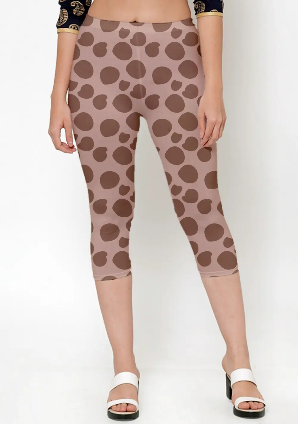 Polka Dots Brown Women Capri Leggings Pant - Image 3