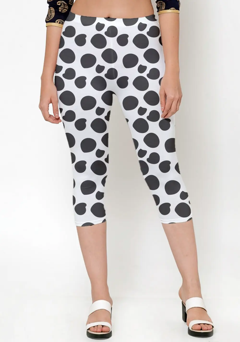 Polka Dots White Women Capri Leggings Pant - Image 3