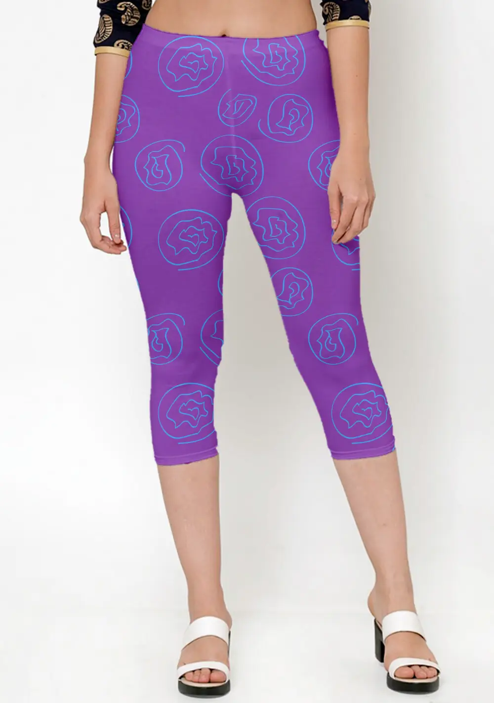 Floral Lavender Women Capri Leggings Pant - Image 2