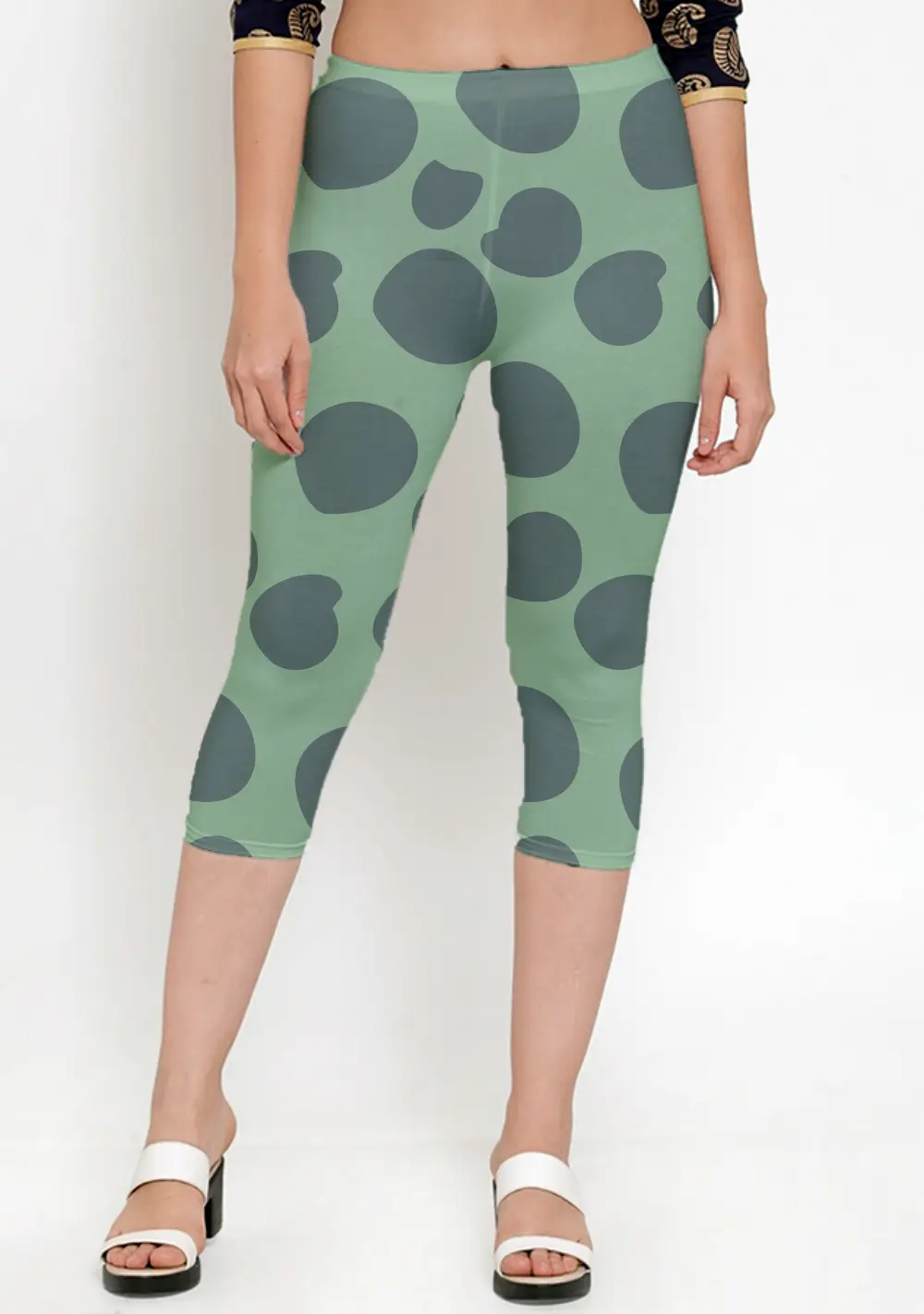 Polka Dots Green Women Capri Leggings Pant
