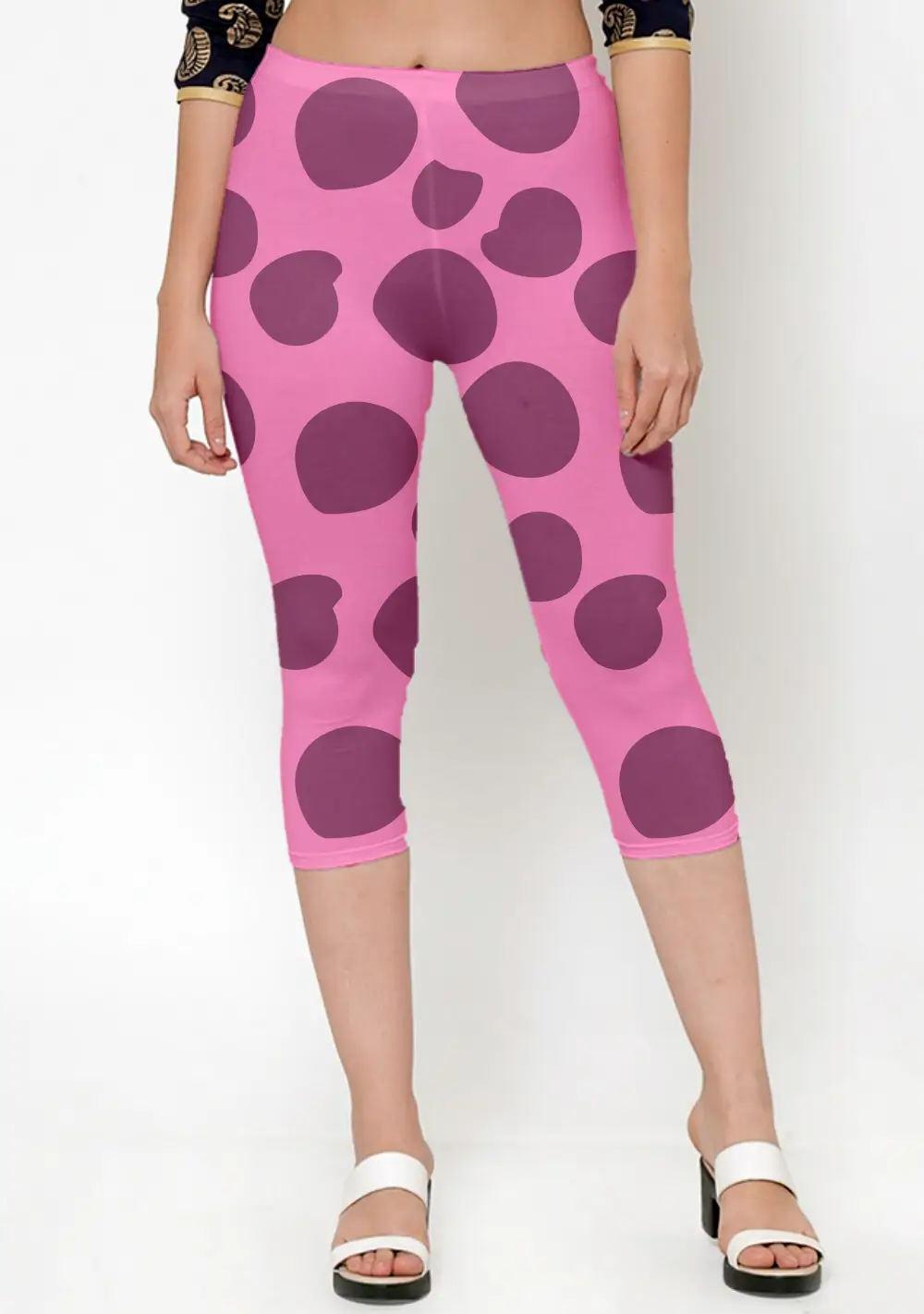 Polka Dots Red Women Capri Leggings Pant - Image 3
