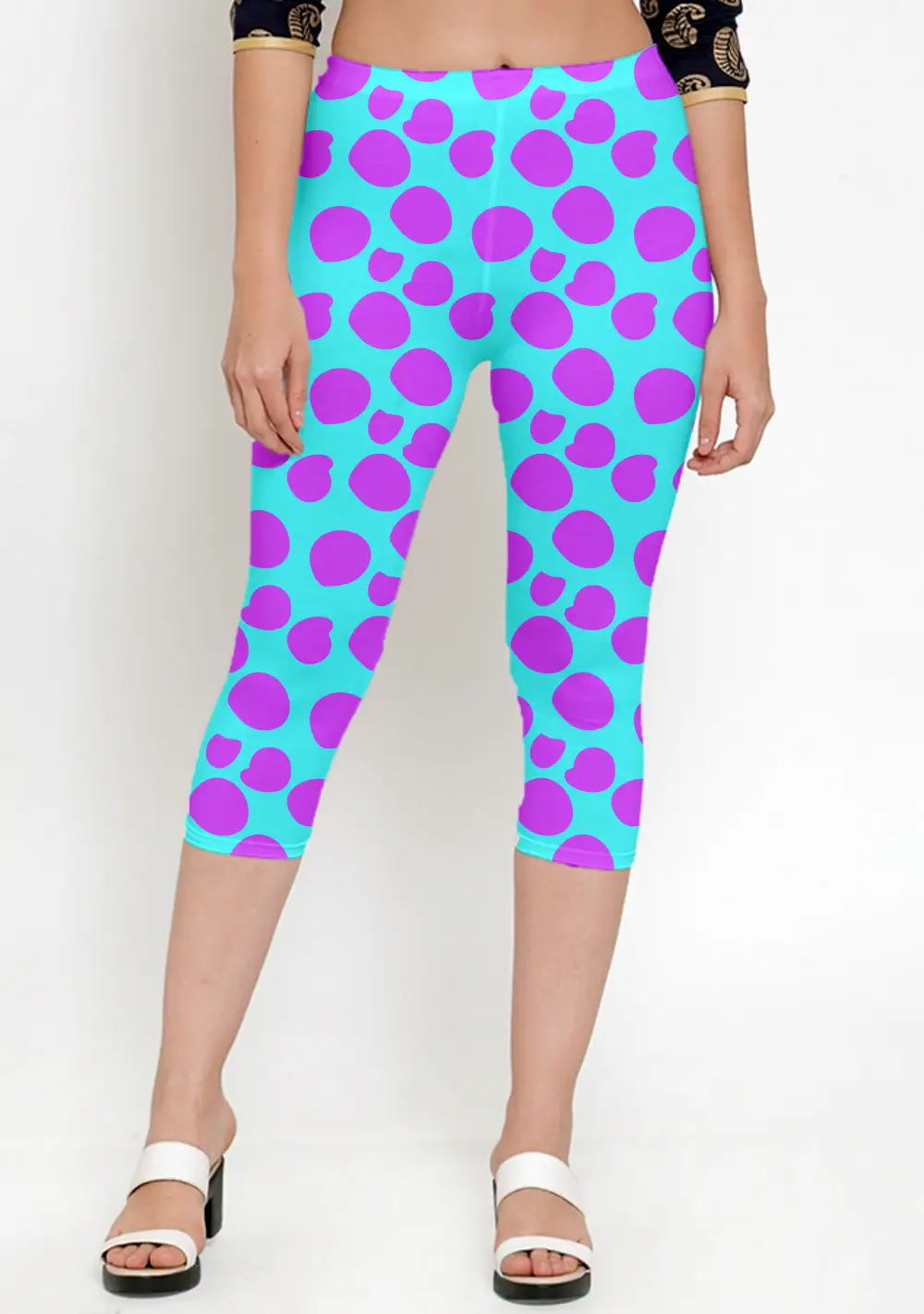 Polka Dots Purple Women Capri Leggings Pant