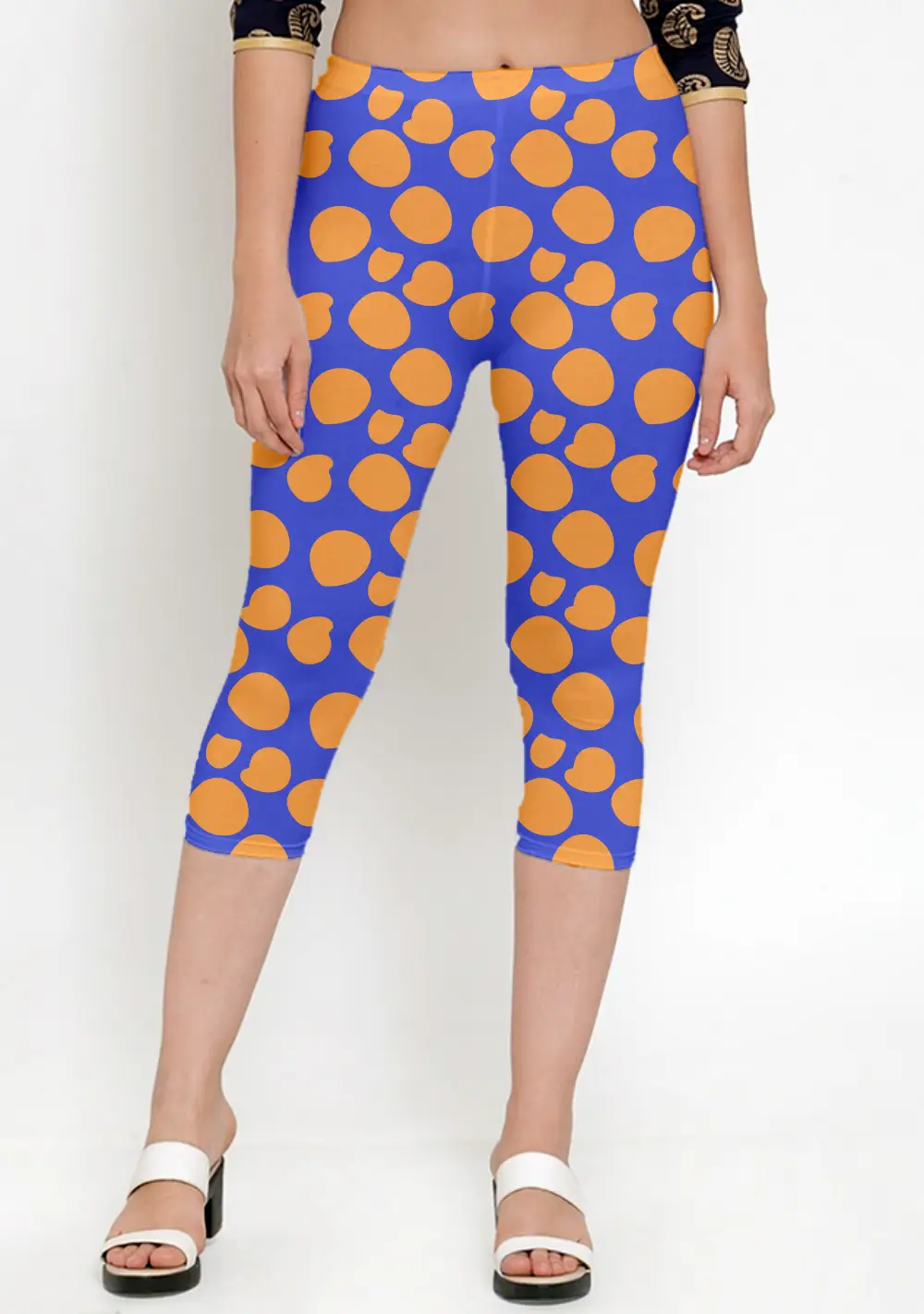 Polka Dots Blue Women Capri Leggings Pant