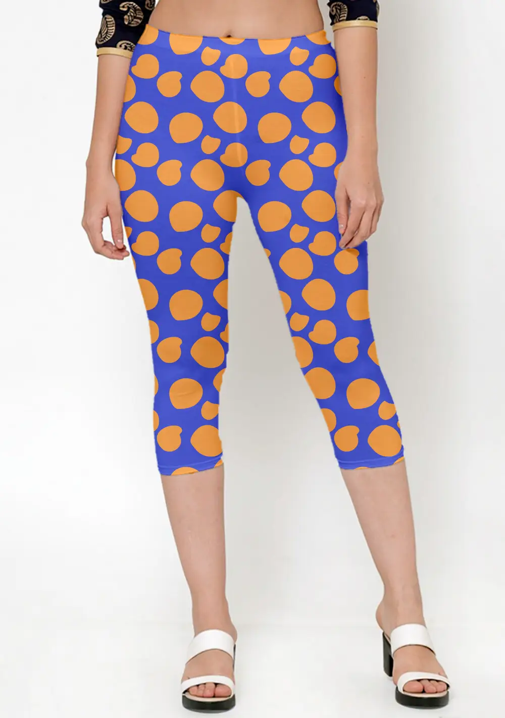 Polka Dots Blue Women Capri Leggings Pant - Image 3
