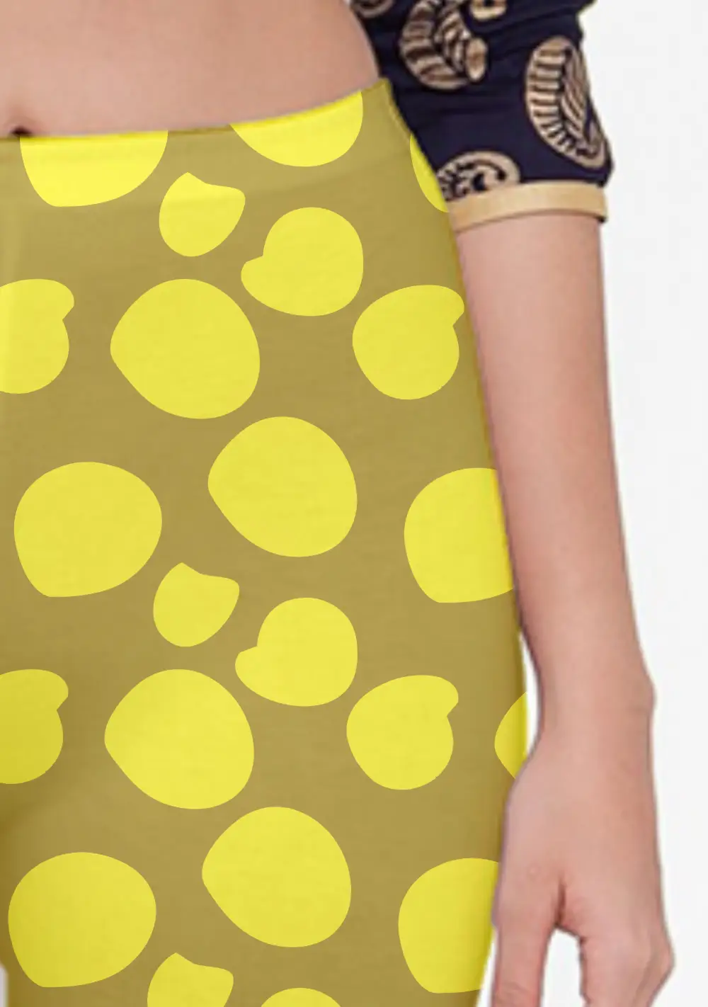 Polka Dots Yellow Women Capri Leggings Pant - Image 2