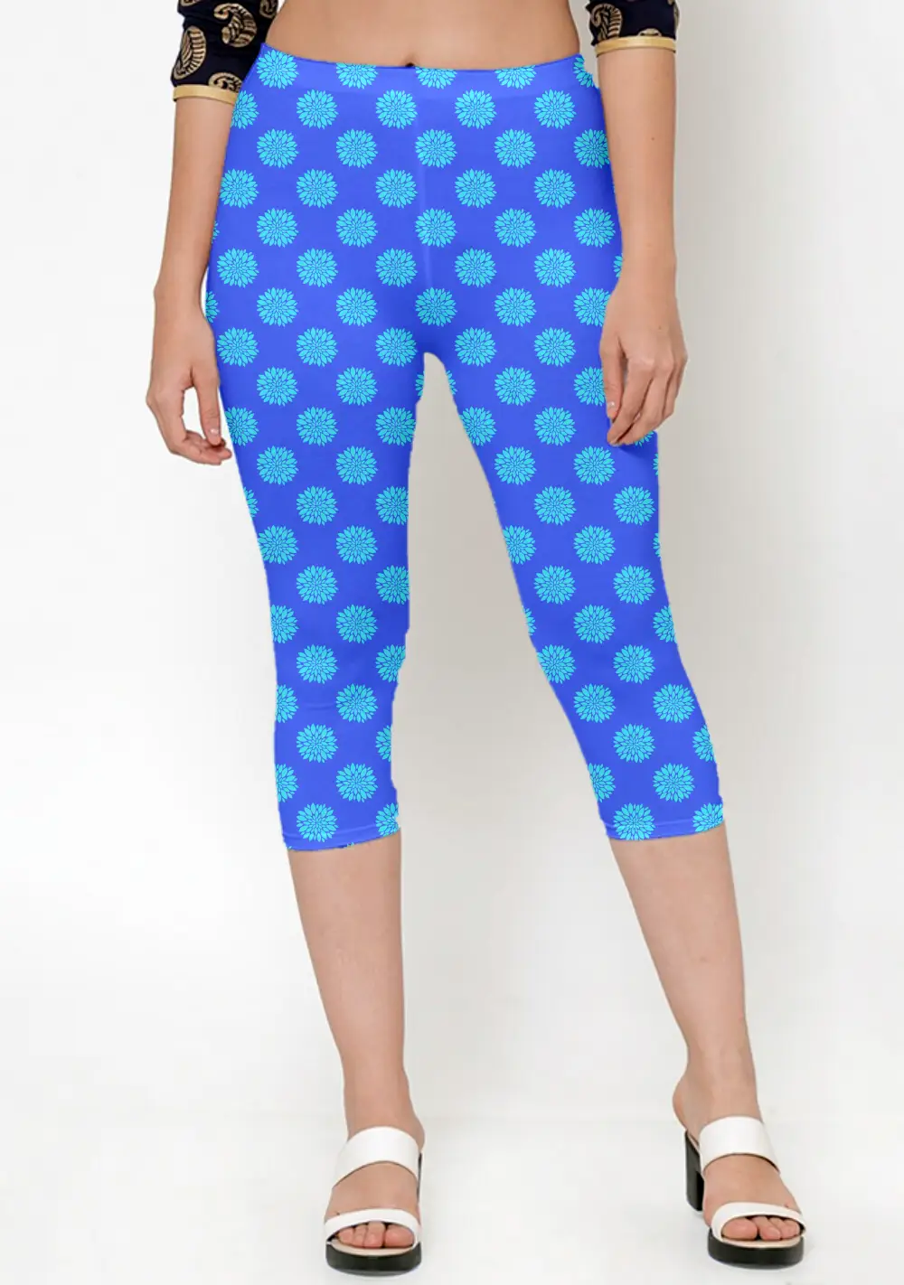 Flower Prints Blue Women Capri Leggings Pant - Image 2