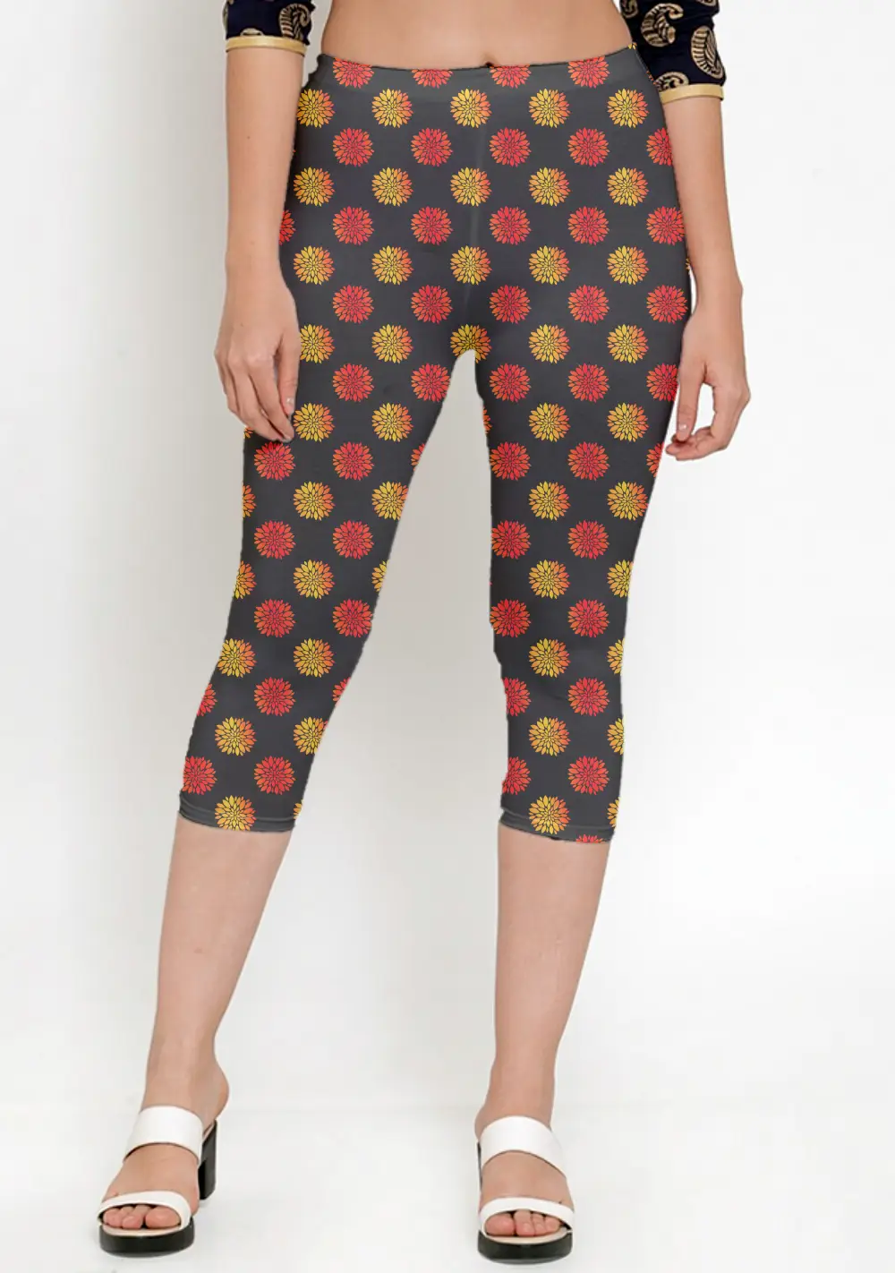 Flower Colorful Print Women Capri Leggings Pant - Image 3