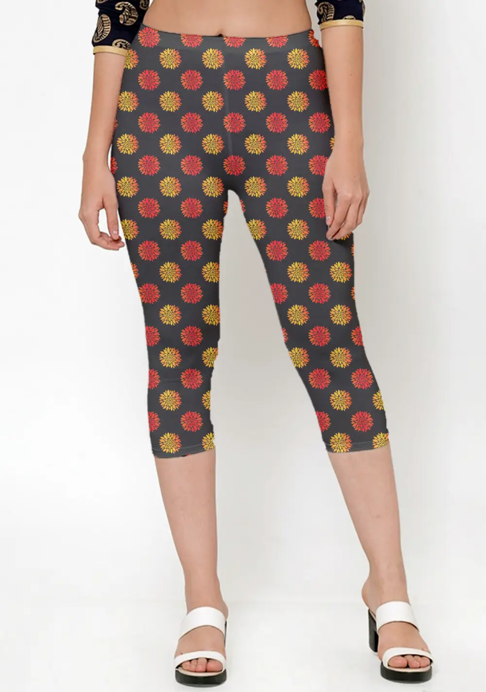 Flower Colorful Print Women Capri Leggings Pant