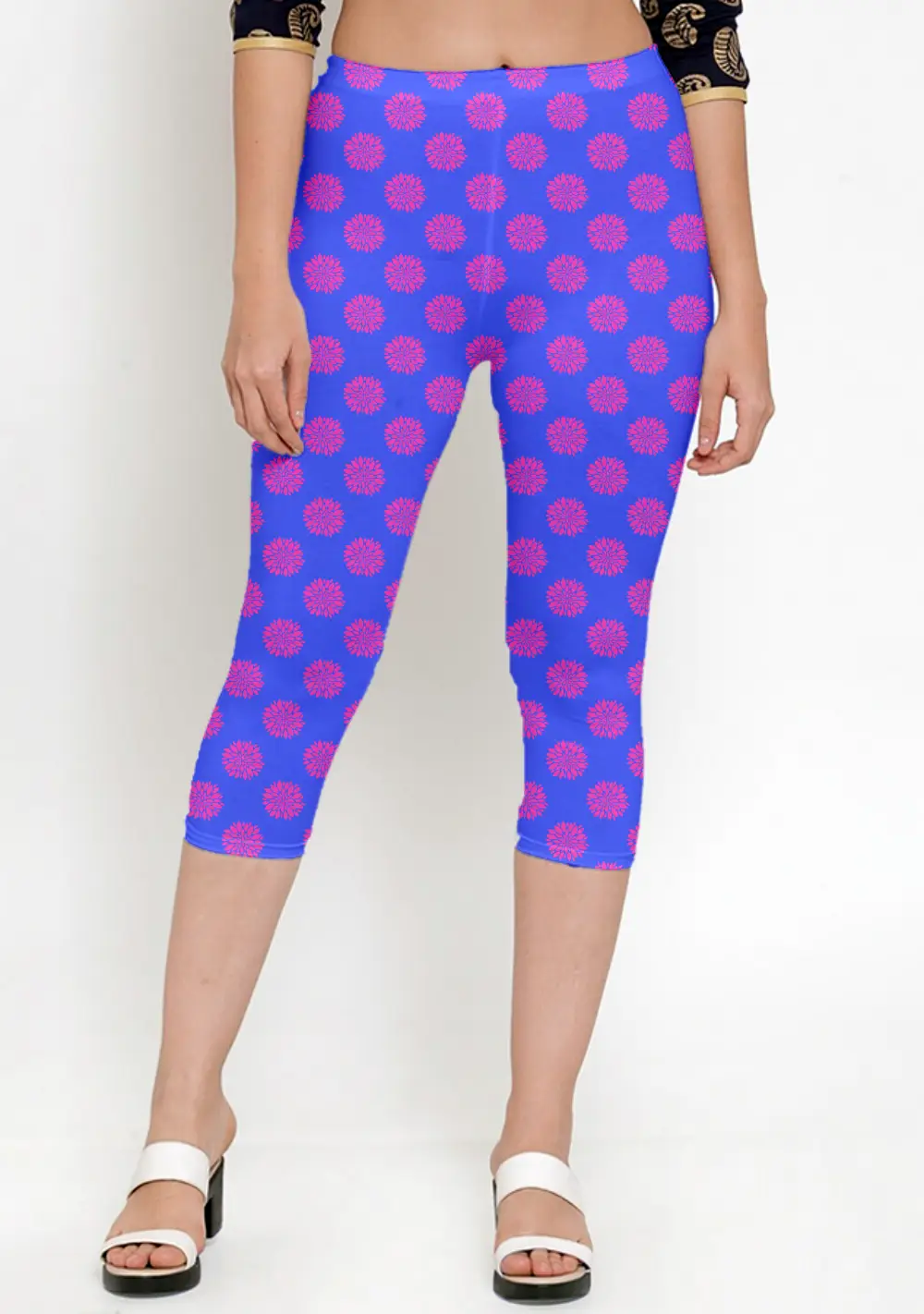 Flower Prints Blue Women Capri Leggings Pant