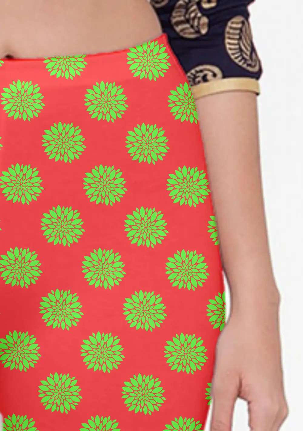 Flower Print Red Women Capri Leggings Pant - Image 2