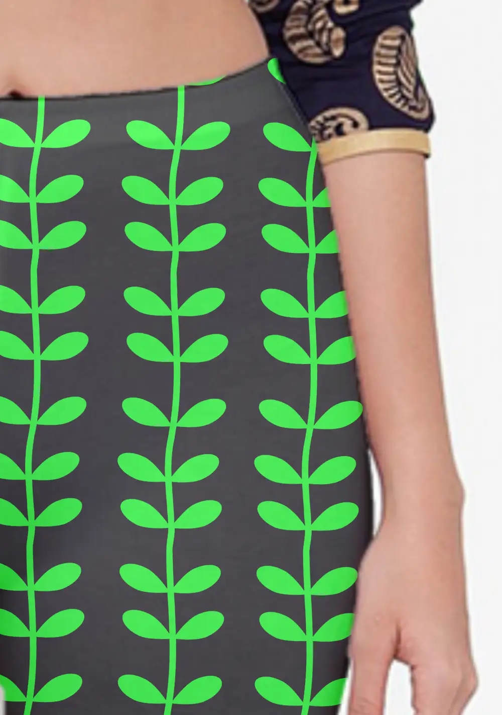 Leaves Strips Black Women Capri Leggings Pant - Image 2