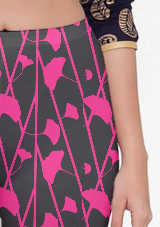 Black Pink Floral Print Women Capri Leggings Pant - Image 2