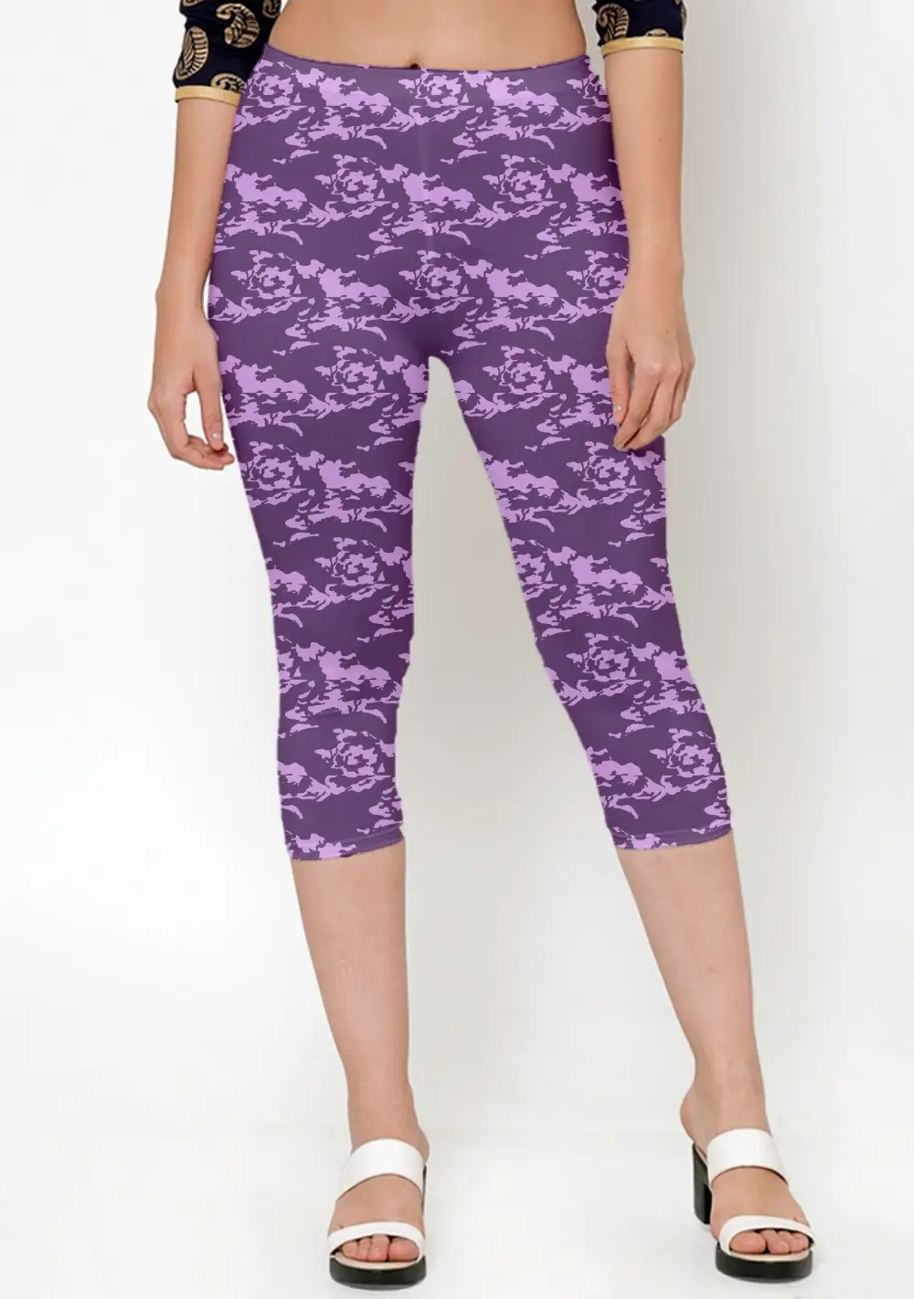 Purple Camouflage Women Capri Leggings Pant
