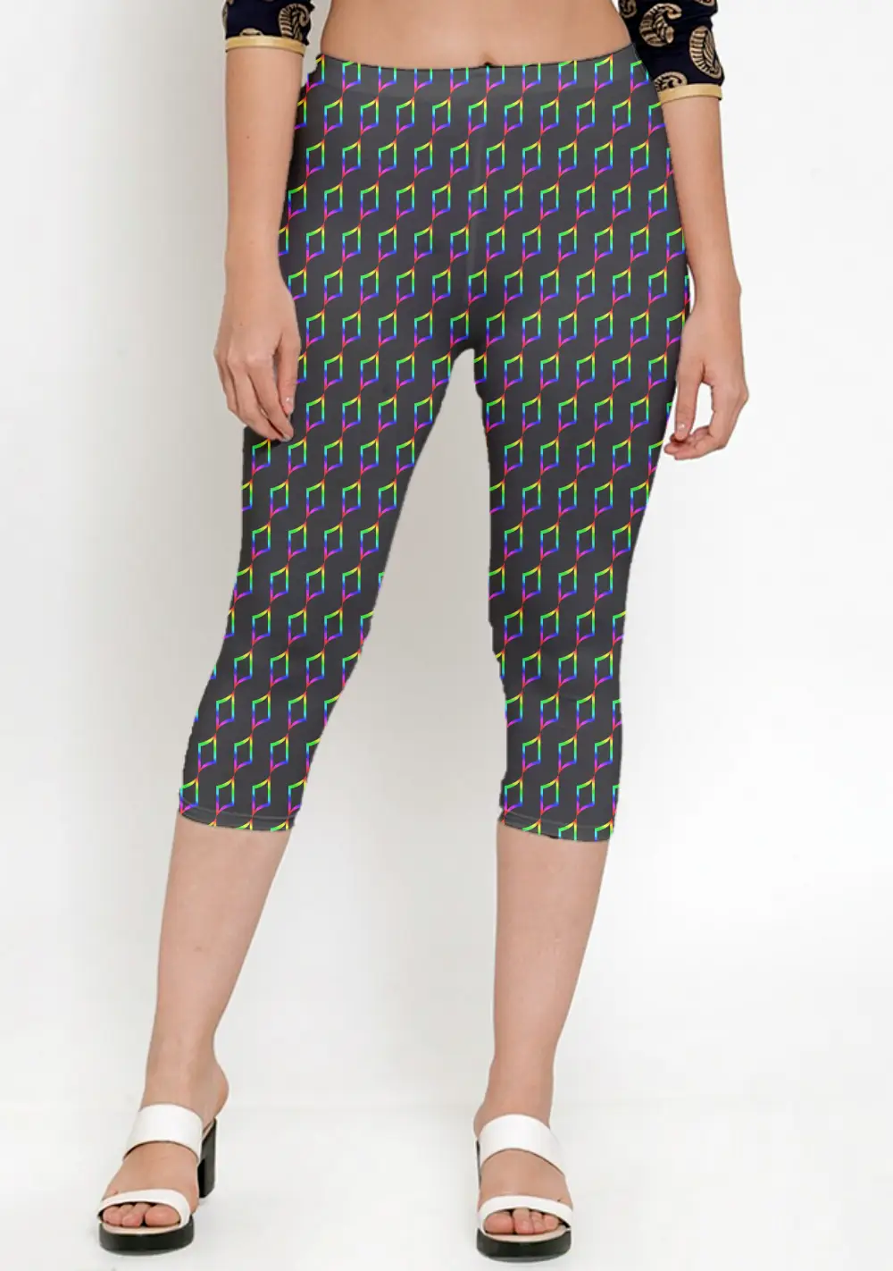 Printed Black Women Capri Leggings Pant