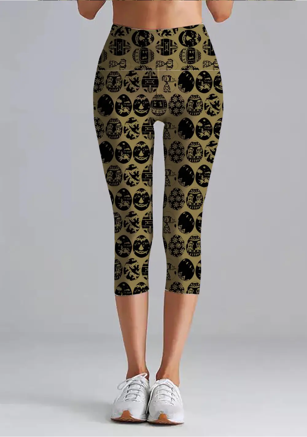 African Egg Printed Women High Waist Capri Leggings Pant