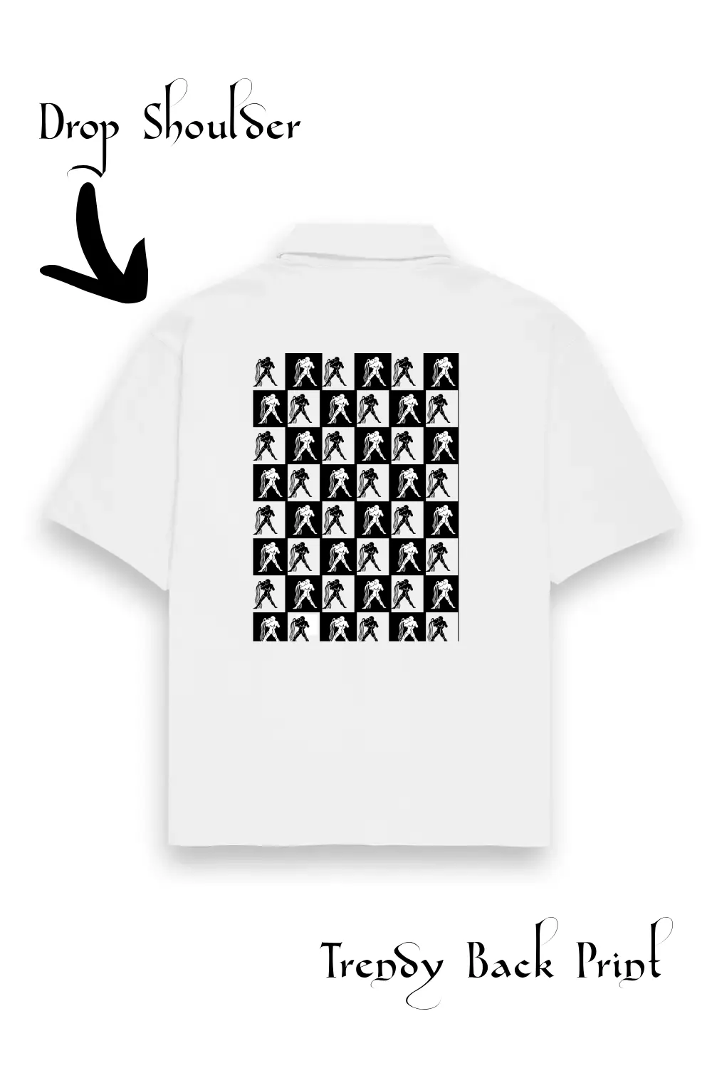 Aquarius Zodiac Sign Unisex Oversized Half Sleeve Cotton Shirt White - Image 3