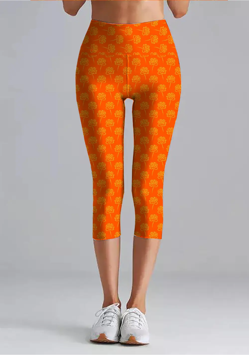 Roses Orange Women High Waist Capri Leggings Pant