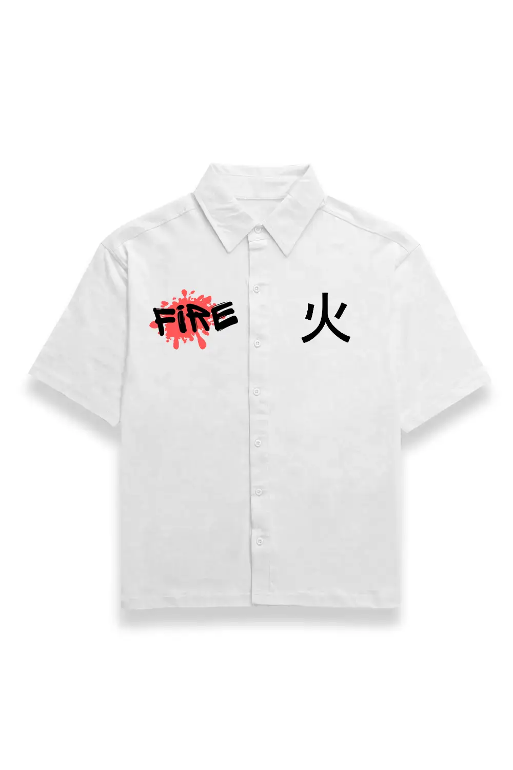 Fire Elements Unisex Oversized Half Sleeve Cotton Shirt White