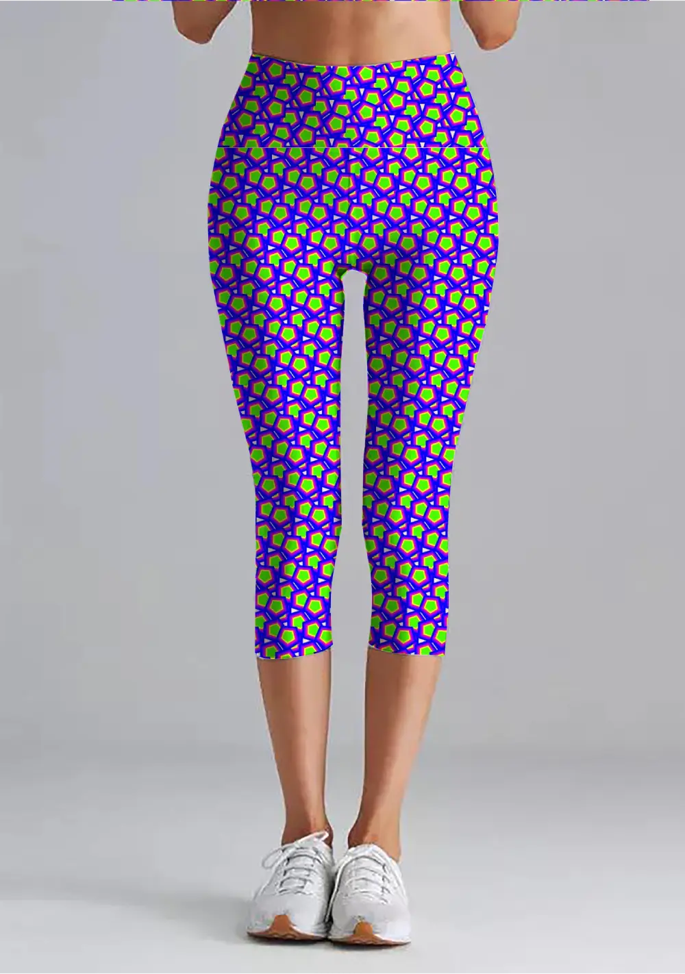 Geometric Print Colorful Women High Waist Capri Leggings Pant
