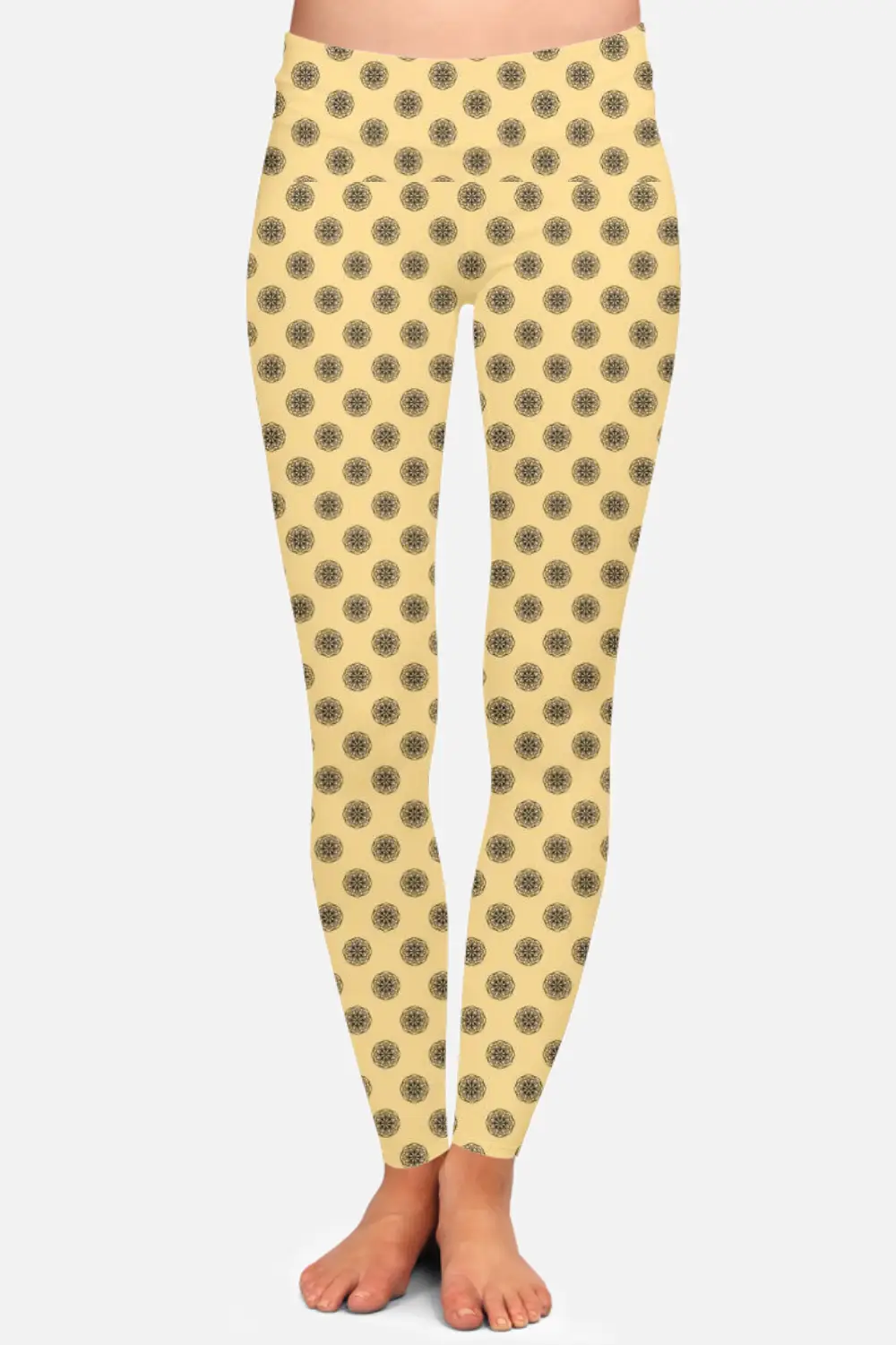 Mandala Prints Butter Yellow Women High Waist Leggings Pant