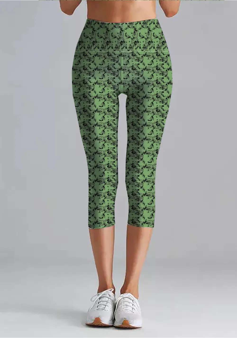 Casual Camouflage Green Women High Waist Capri Leggings Pant