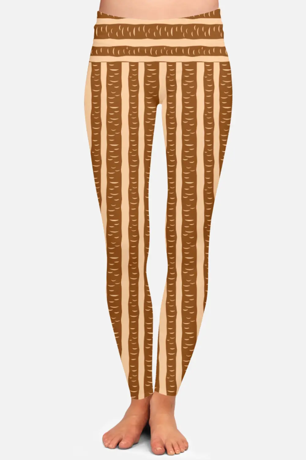 Printed Striped Brown Women High Waist Leggings Pant
