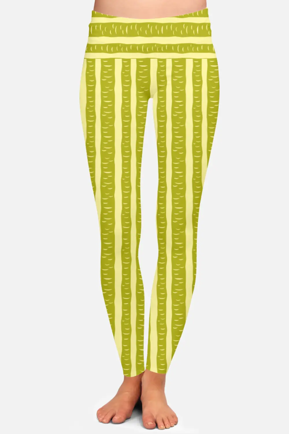 Mehandi Color Striped Printed Women High Waist Leggings Pant