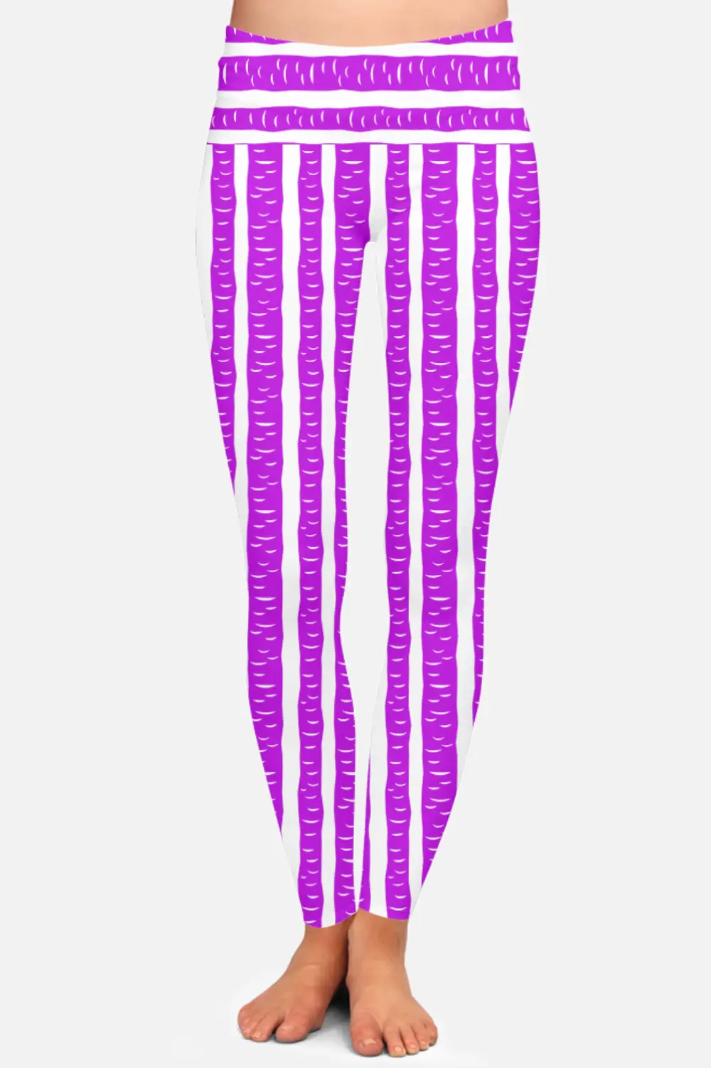 Purple Striped Pattern Women High Waist Leggings Pant