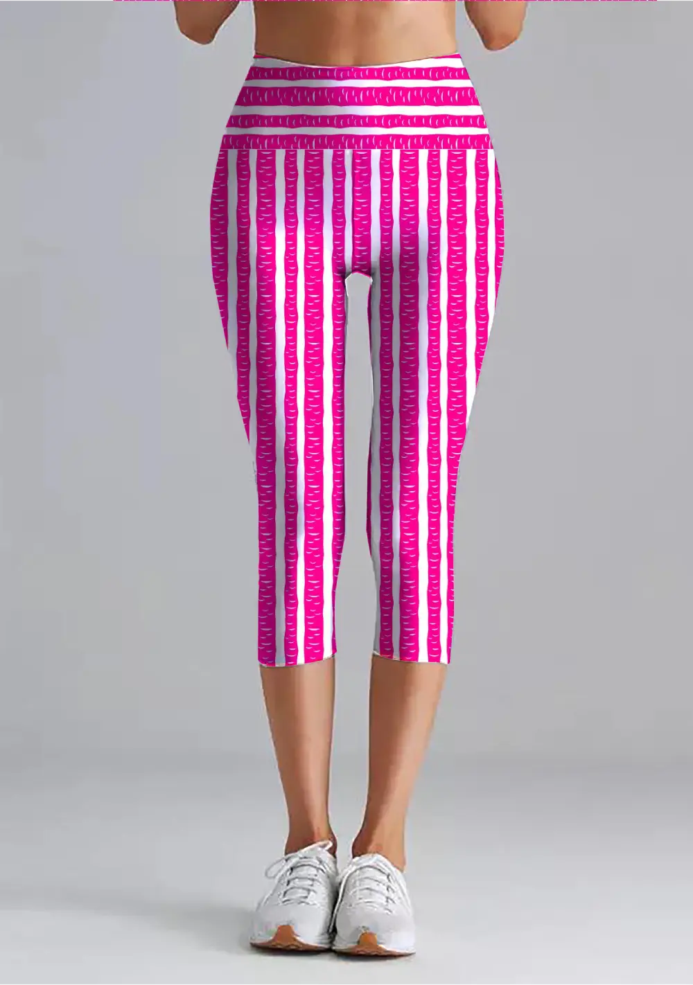 Rani Color Striped Pattern Women High Waist Capri Leggings Pant