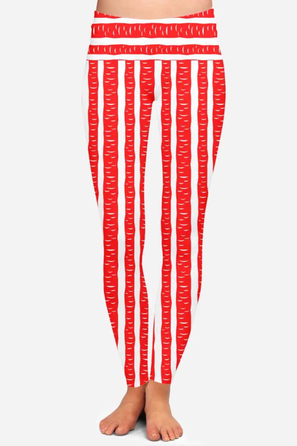 Red Striped Casual Women High Waist Leggings Pant