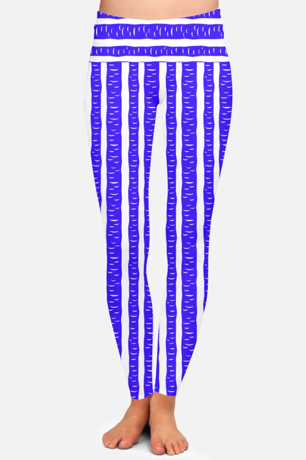 Navy Color Striped Pattern Women High Waist Leggings Pant