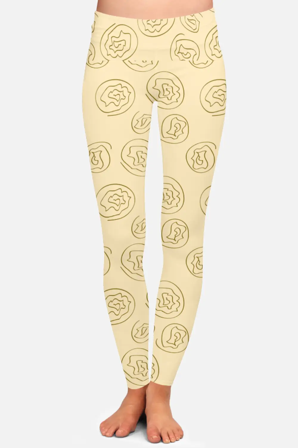 Floral Printed Creamy Yellow Women High Waist Leggings Pant
