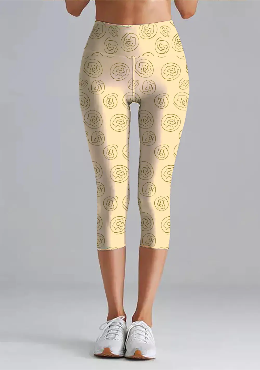 Floral Printed Creamy Yellow Women High Waist Capri Leggings Pant